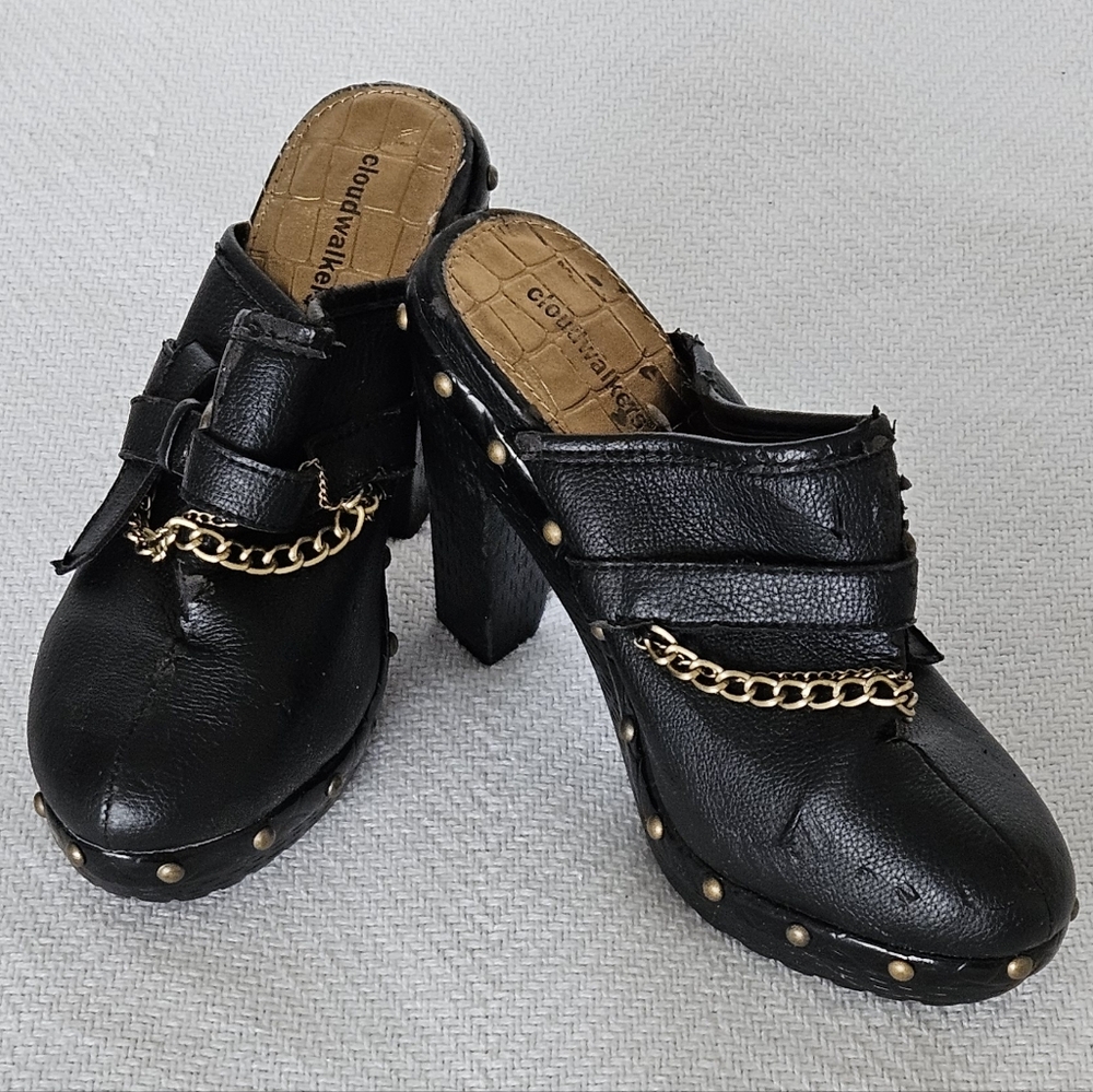 Cloudwalkers Black Man Made Material Mules with Gold Chain, Size 7.5